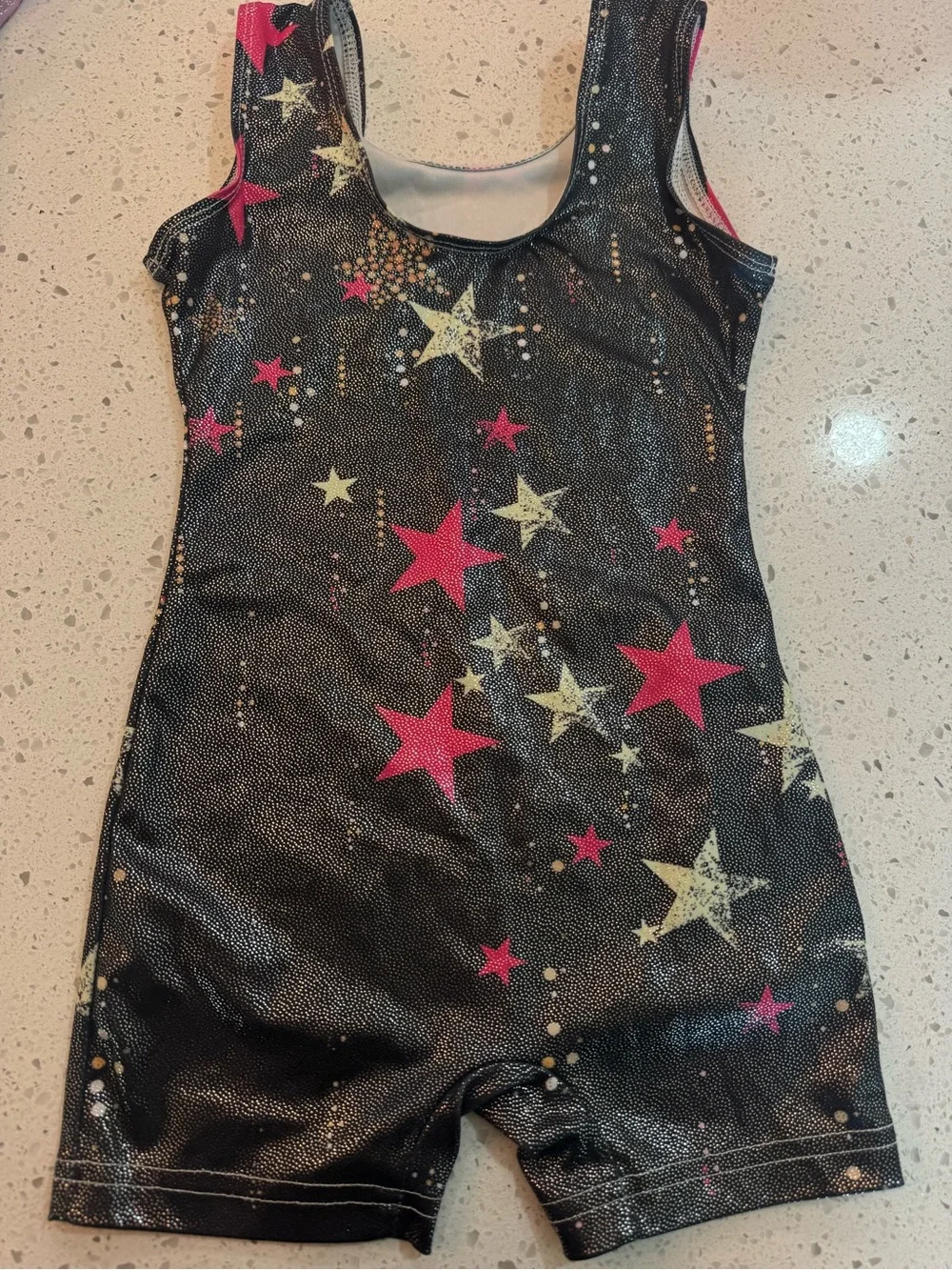 Black Star Print Gymnastics Leotard Romper